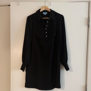 CeCe Black Long-Sleeve Pintuck Bib Dress